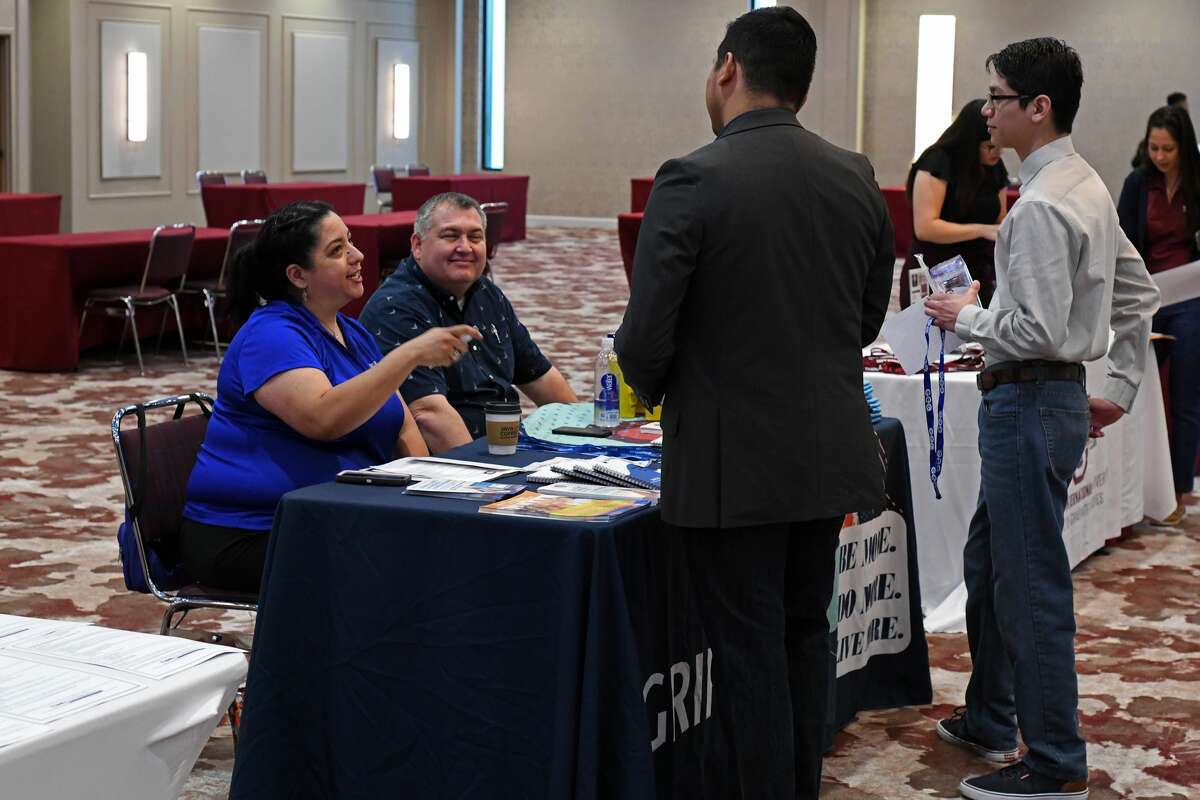 Students speak with participating employers during the TAMIU Spring 2020 All Majors Career Fair at the Student Center Ballrom, Monday, Feb. 24, 2020.