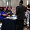 Students speak with participating employers during the TAMIU Spring 2020 All Majors Career Fair at the Student Center Ballrom, Monday, Feb. 24, 2020.