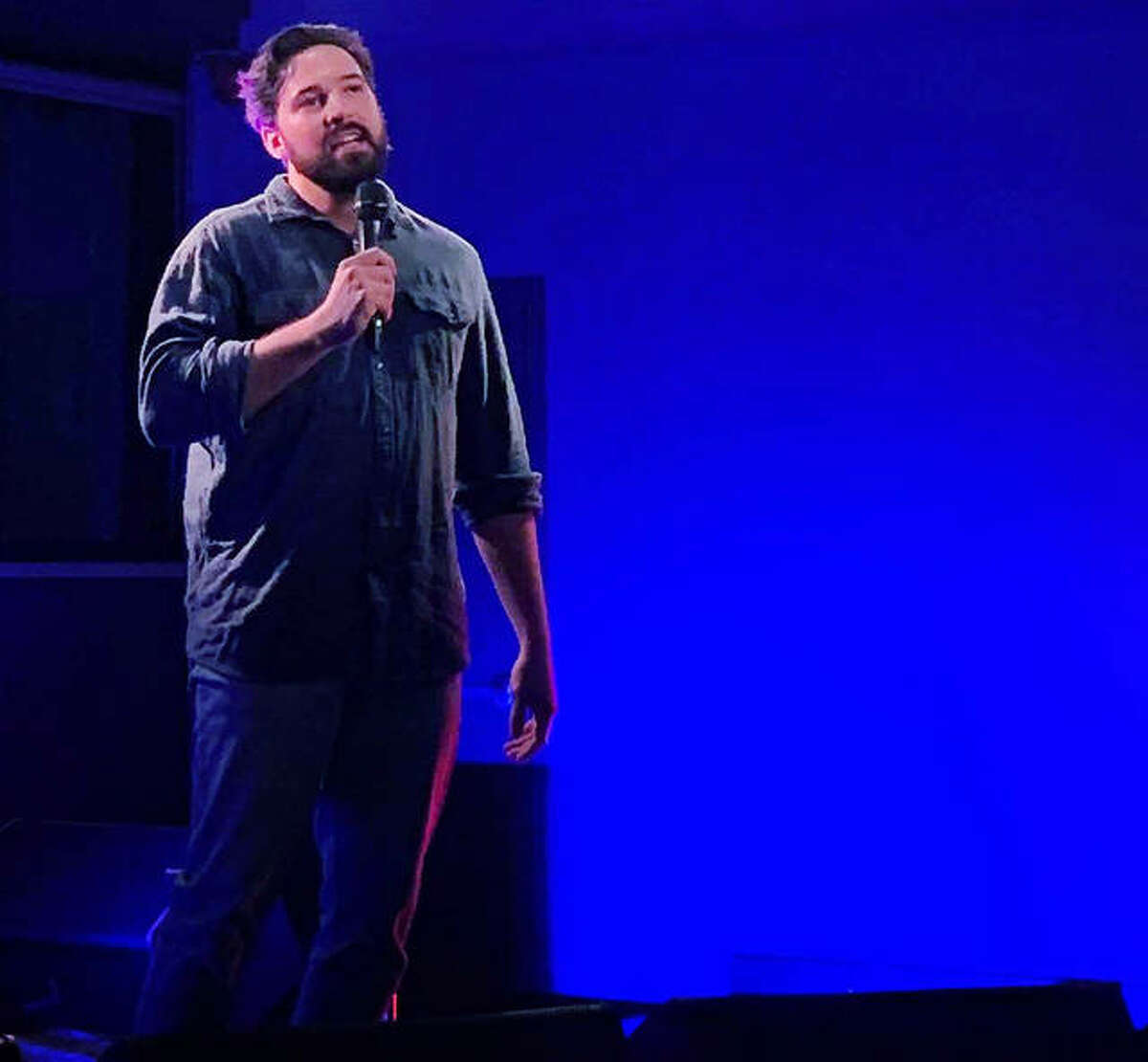 Local comedian Doug Morris on stage during a previous show. Morris will return to 222 Artisan Bakery with his Dark Roast comedy show on March 21.
