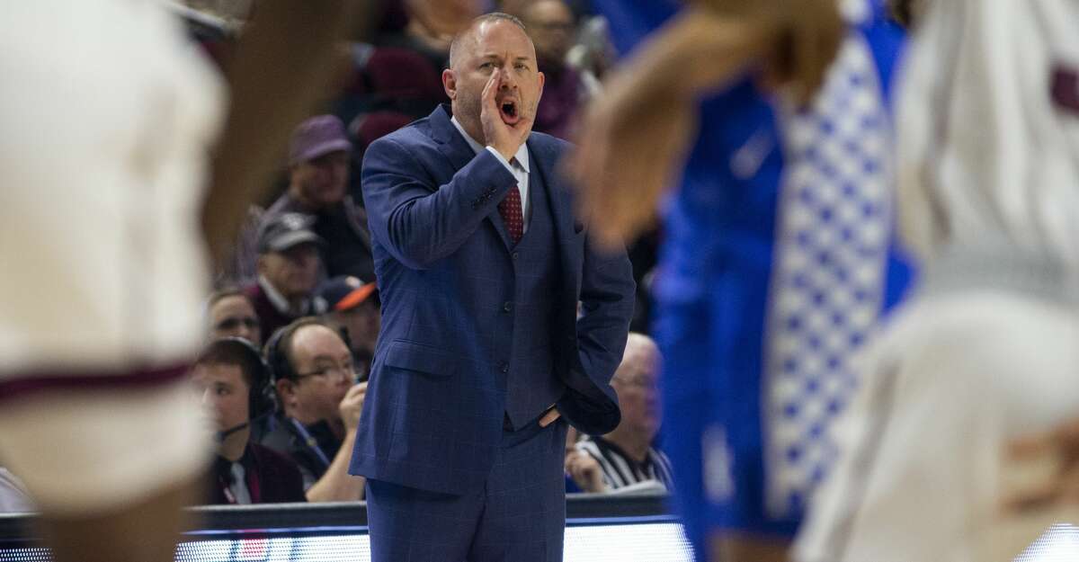 Texas A&M head coach Buzz Williams calls out a play against Kentucky during the first half of an NCAA college basketball game Tuesday, Feb. 25, 2020, in College Station, Texas. (AP Photo/Sam Craft)
