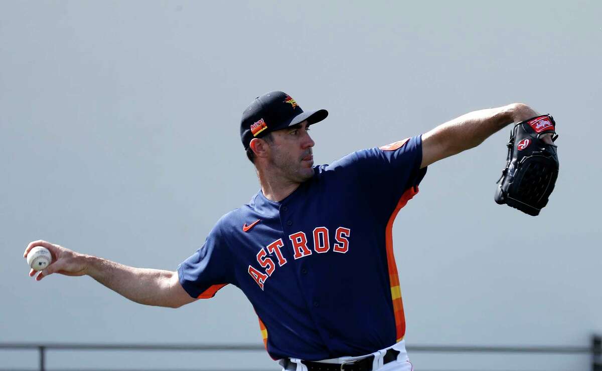 Houston Astros pitcher Justin Verlander (35) during the Houston Astros spring training workouts at the Fitteam Ballpark of The Palm Beaches, in West Palm Beach , Tuesday, Feb. 18, 2020.