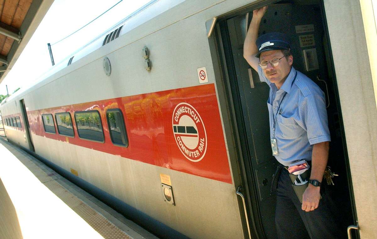Metro-North conductor Paul Holland as a train departs from Danbury to Norwalk.