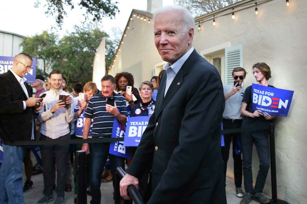 Vice President Joe Biden, Democrat Presidential Candidate waits to be introduced a rally at La Villita in San Antonio on Friday, Dec. 13, 2019.