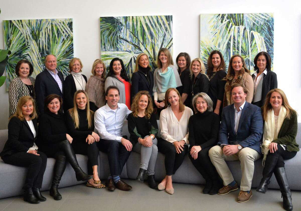 Darien agents include Pamela Huber, front, left, Ashley Dineen, Robin Halsey, Bryan Morris, Meggan Douglas, Connecticut Sales Manager Amanda Bryan, Chichi Mayhew, John Bainton, Diane Farrell; Ingrid Hess, back, left, Bob Marchesi, Andrea Kostanecki, Maggie Marchesi, Rachel Walsh, Kate Keller Bates, Kelly Connell, Cristie Veeder, Kristin Nemec, Michele Donzeiser, Keiley Fuller, Liz Beinfield. (Missing from photo: Russ Cutler, Zoe Hamann, Lauren Healy, Amy Maccarone.)