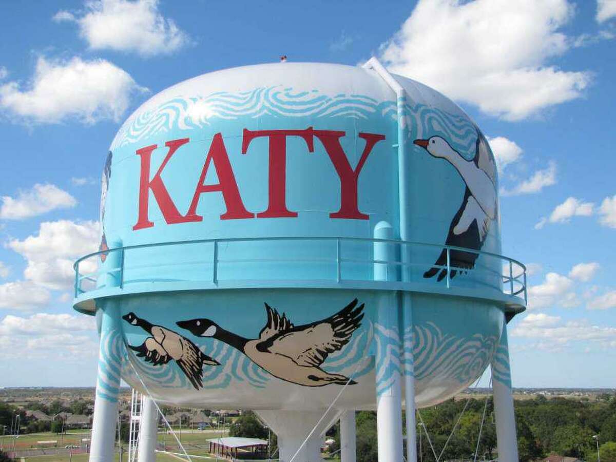 Close-up view of the mural on the Franz Road municipal water tank in Katy.