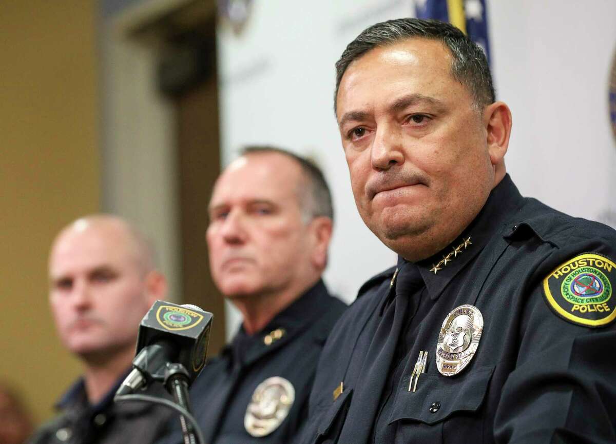 Houston Police Chief Art Acevedo speaks during a press conference at HPD headquarters on Wednesday, Nov. 20, 2019, in Houston. Former HPD officers Gerald Goines and Steven Bryant, along with Patricia Garcia, a neighbor of Dennis Tuttle and Rhogena Nicholas, were taken into custody today and charged with a variety of federal crimes.