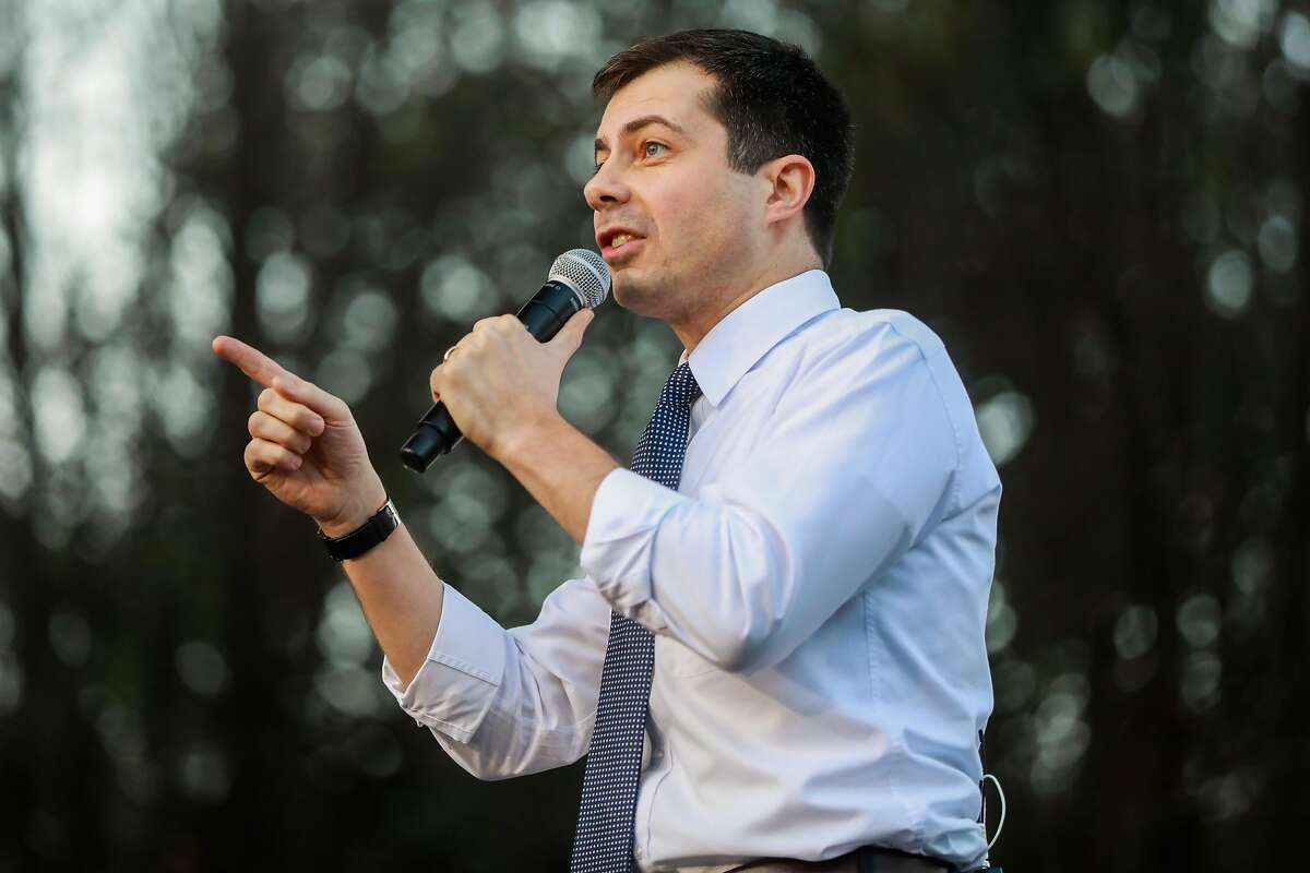 Democratic presidential candidate and former South Bend, Indiana Mayor Pete Buttigieg speaks at a campaign rally at Cesar Chavez Plaza in Sacramento, California on Friday, Feb. 14, 2020.