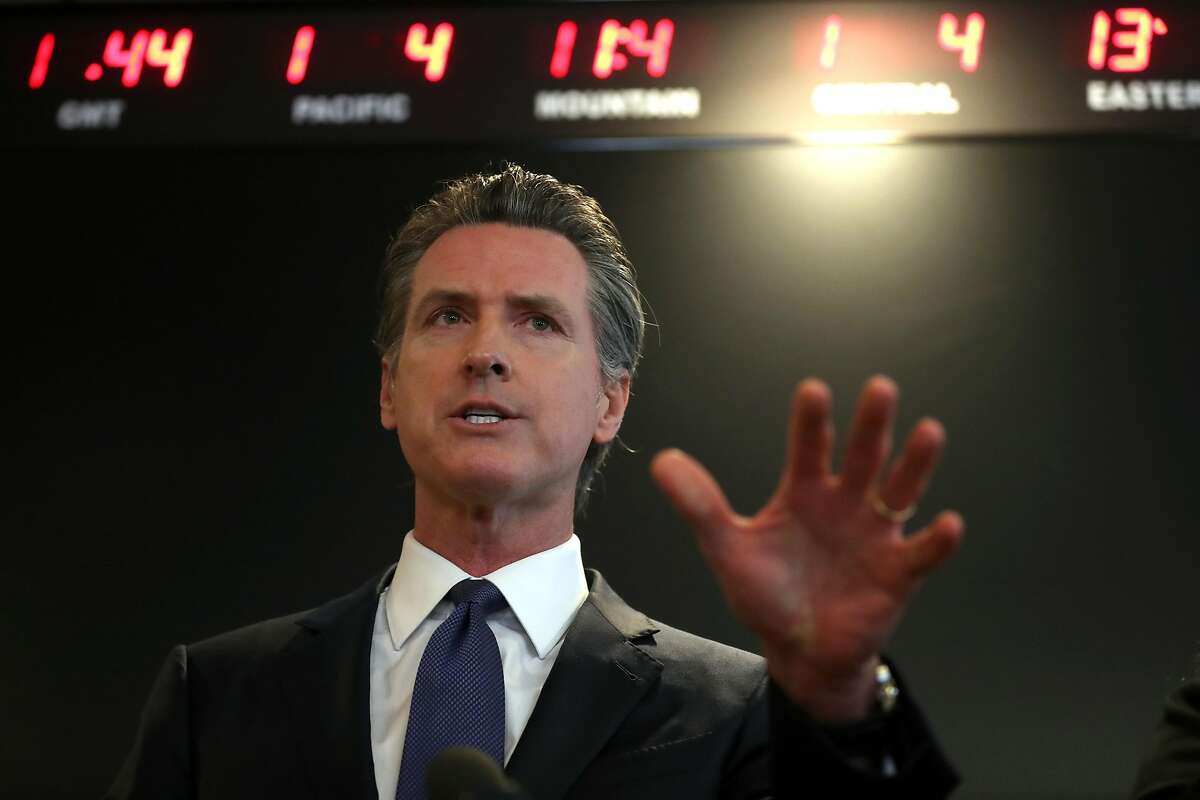 SACRAMENTO, CALIFORNIA - FEBRUARY 27: California Gov. Gavin Newsom speaks during a news conference at the California Department of Public Health on February 27, 2020 in Sacramento, California. California Gov. Gavin Newsom joined State health officials to an update to the public about the state's response to the Coronavirus known as COVID-19 a day after a possible first case of person-to-person transmission was reported in Northern California. (Photo by Justin Sullivan/Getty Images)