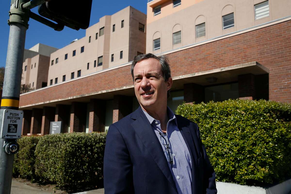 Matt Fields, president TMG Partners, walks along California Street past the California Pacific Medical Center on Wednesday, February 26, 2020 in San Francisco, Calif. The California Pacific Medical Center California campus is planned to be redeveloped.
