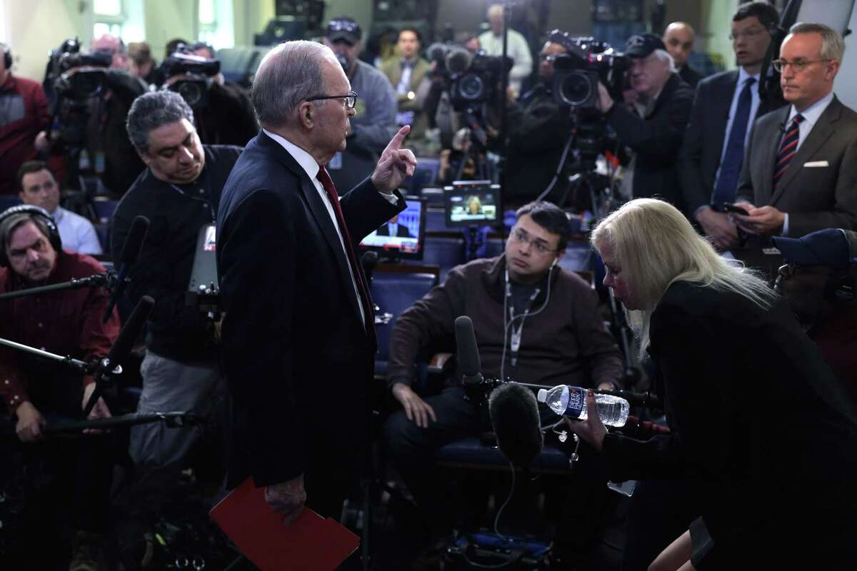Larry Kudlow, director of the National Economic Council who owns a home in Redding, leads a press briefing at the White House on Friday, Feb. 28, 2020. (Photo by Alex Wong/Getty Images)
