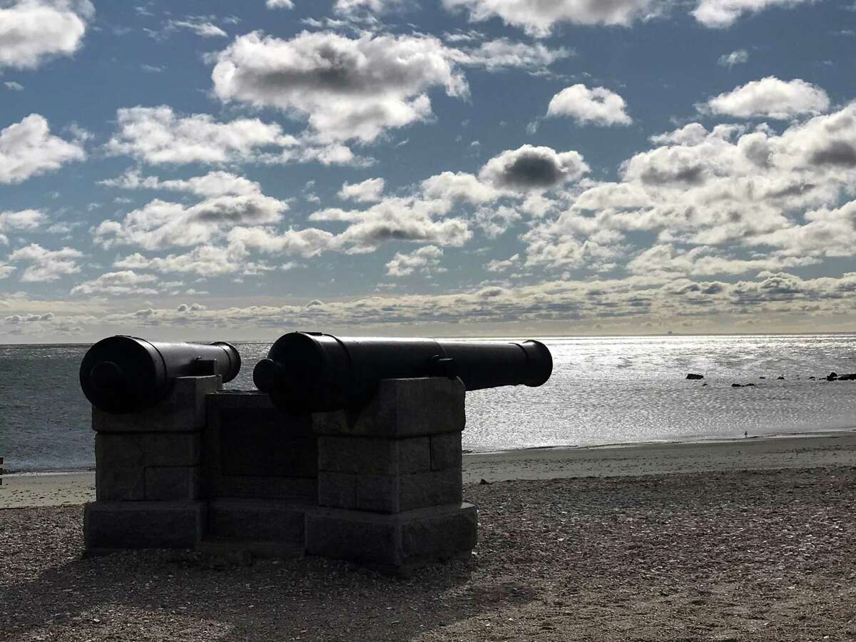 Compo cannons on Compo Beach. Taken Feb. 27, 2020 in Westport, Conn.
