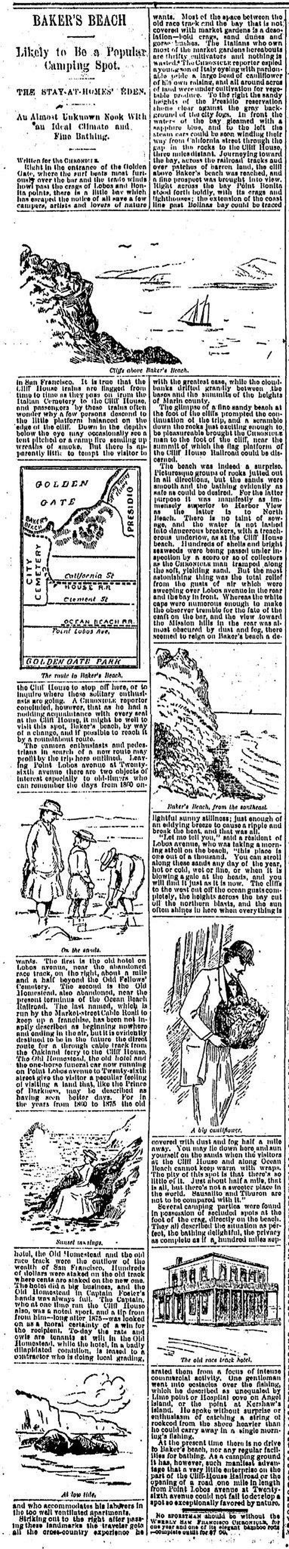 The charms of Baker's Beach are described in a Chronicle story on beaches on September 10, 1889