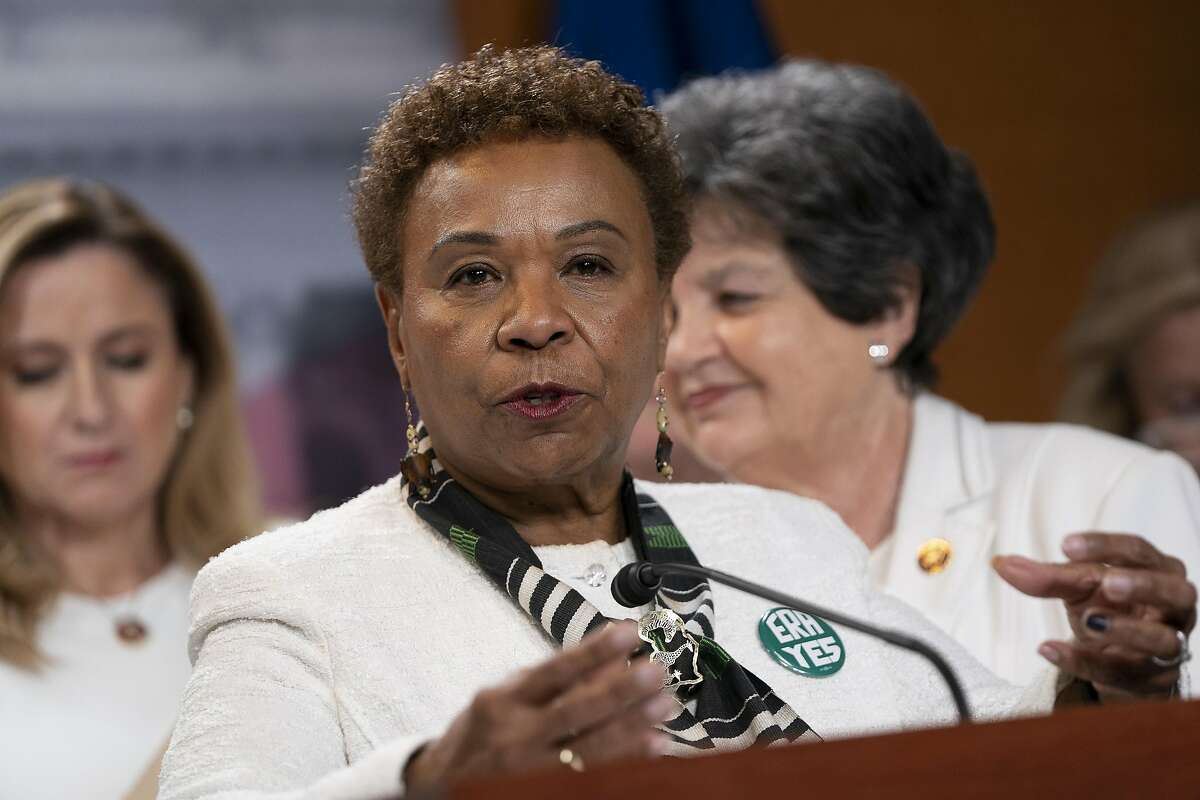 Rep. Barbara Lee (D-CA) speaks during a news conference with members of the Democratic Women's Caucus prior to State of the Union at the U.S. Capitol on February 4, 2020 in Washington, DC. The group of women is wearing white to commemorate the anniversary of the passage of the 19th Amendment to the U.S. Constitution.