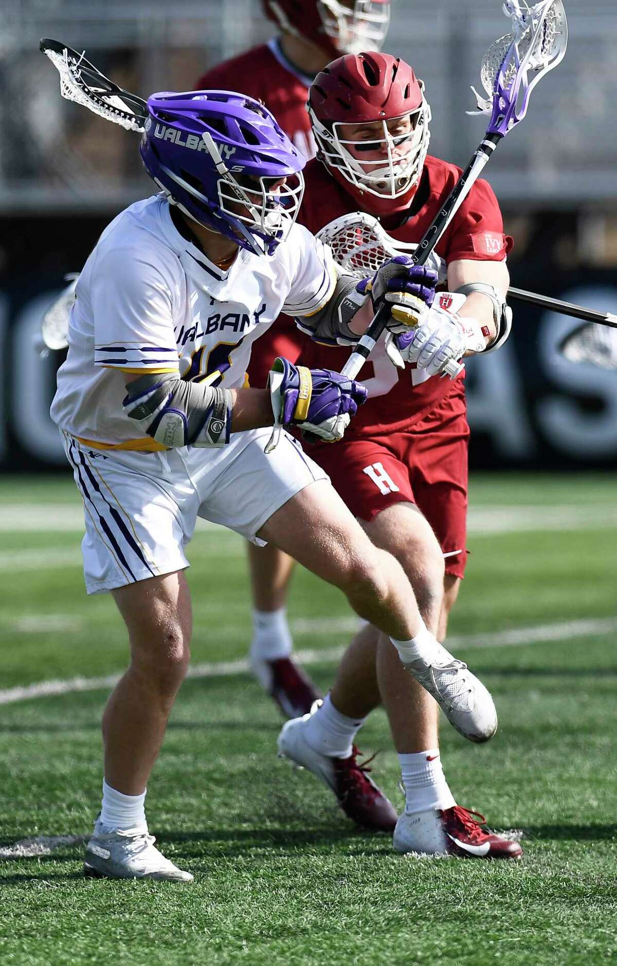 UAlbany's Graydon Hogg, shown in a game in 2020, had a goal and two assists in the Danes' loss to Cornell on Saturday, Feb. 19, 2022.