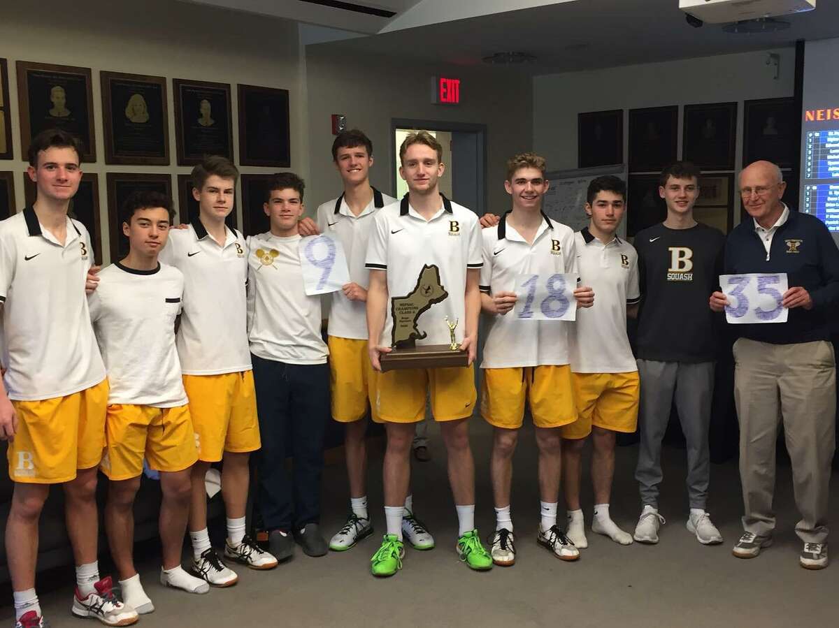 The Brunswick School squash team won the New England title for the ninth straight season and 18th time since 1996 on Sunday, March 1, 2020, at Deerfield Academy in Deerfield, Mass.