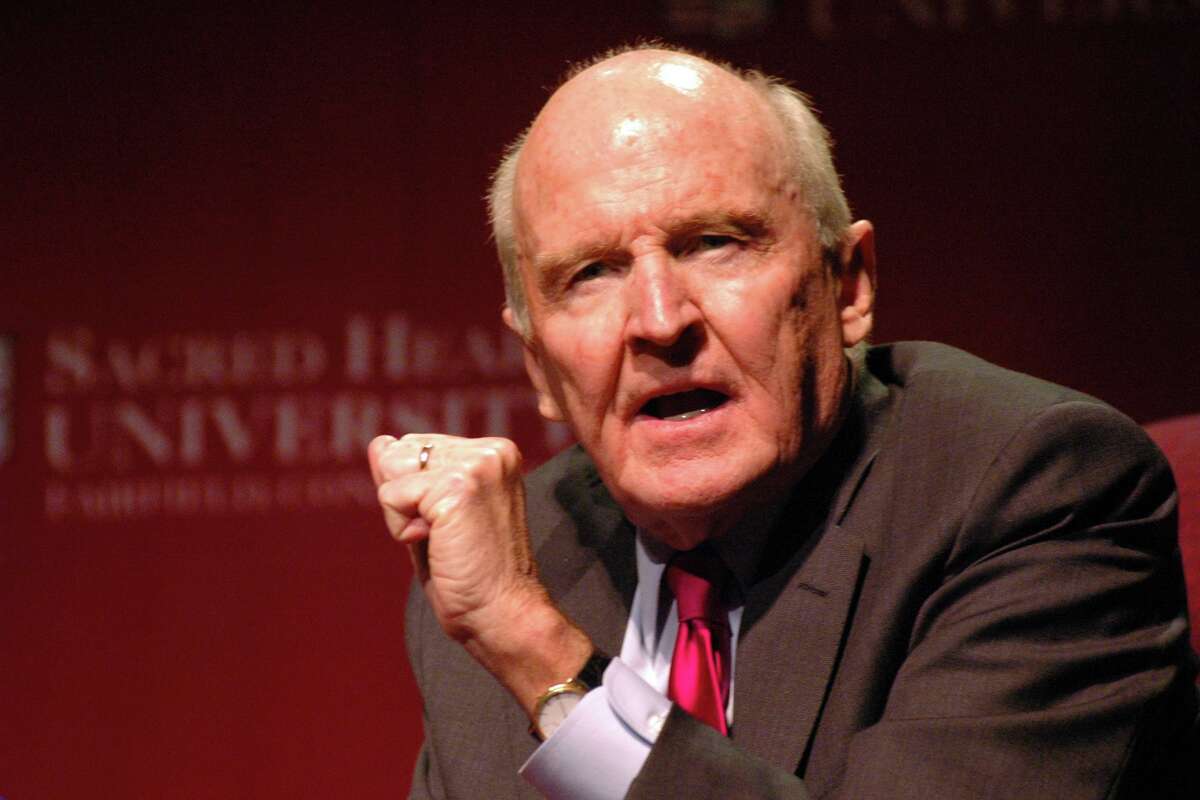 Former General Electric CEO Jack Welch speaks at Sacred Heart University in Fairfield, May 6, 2005. In 2006 Welch gave his name to Sacred Heart’s college of business.