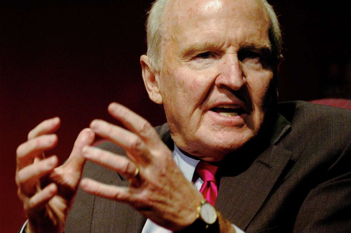 Former General Electric CEO Jack Welch speaks at Sacred Heart University in Fairfield, May 6, 2005. In 2006 Welch gave his name to Sacred Heart’s college of business.