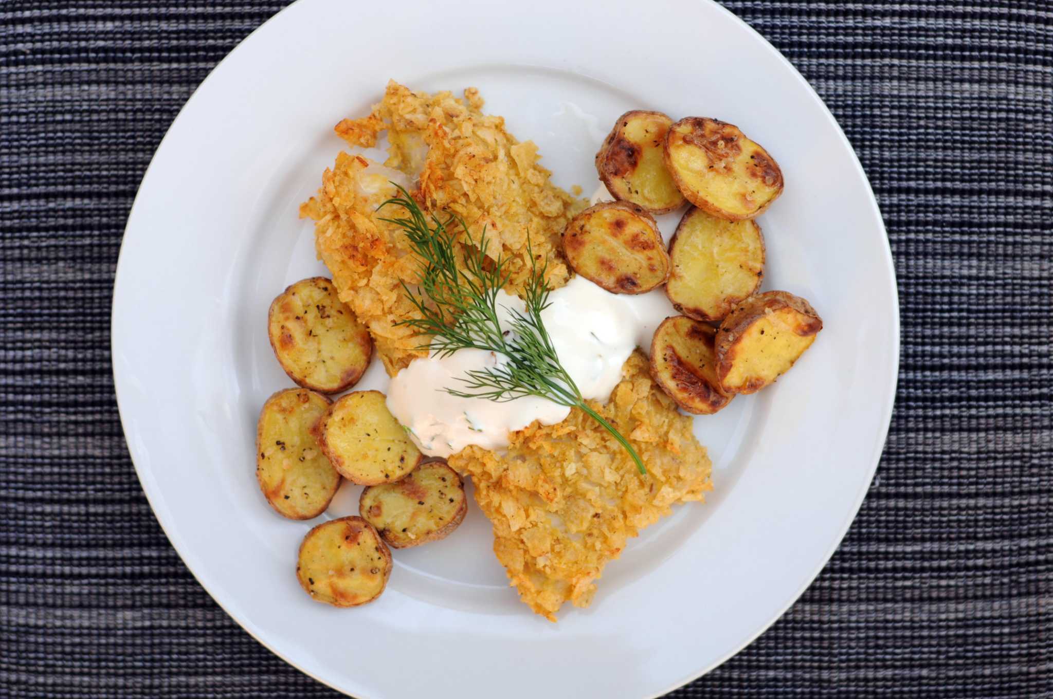 Recipe SaltandVinegar Potato ChipCrusted Cod with Creamy Dill Sauce