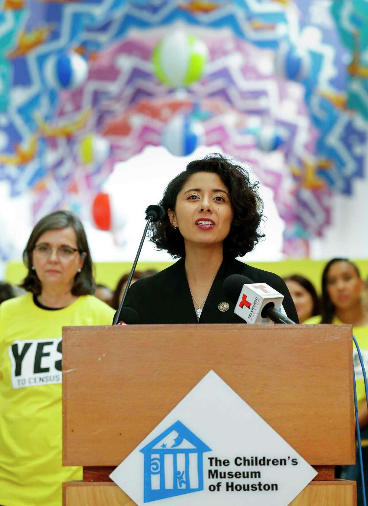 Harris County judge Lina Hidalgo conducts a press conference inside the Children’s Museum, kicking off the Houston and Harris County’s census drive campaign “Yes! to Census 2020,” Monday, March 2, 2020, in Houston.