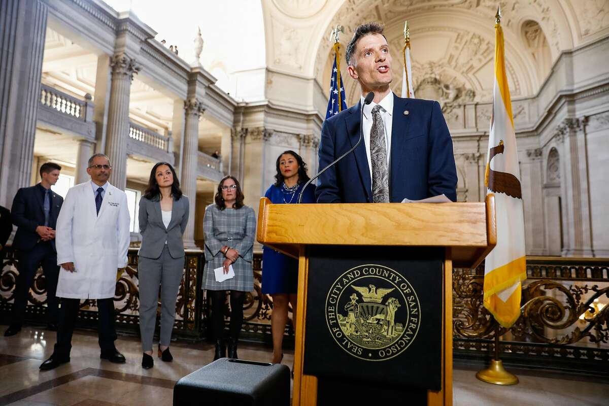 Dr. Grant Colfax speaks during a press conference to announce a state of emergency due to the global outbreak of the coronavirus at City Hall on Tuesday, Feb. 25, 2020 in San Francisco, California.