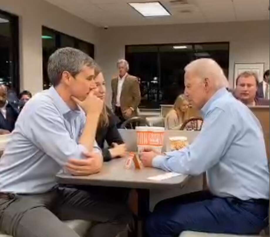 With only one day to pound the pavement before the Super Tuesday primary, Beto O'Rourke took Joe Biden to the one spot in Texas that wiould give him maximum exposure: Whataburger. Photo: @JoeBiden/Twitter