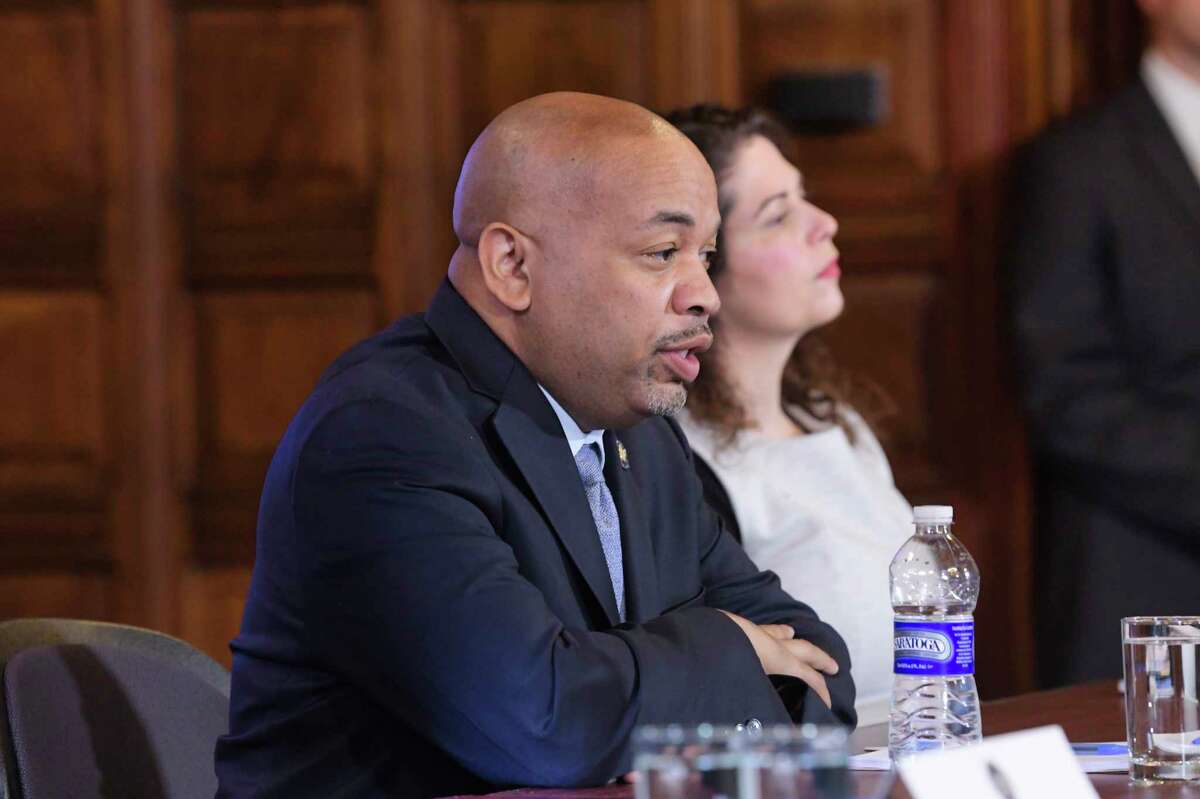 Speaker of the New York State Assembly Carl Heastie speaks about the coronavirus during a press conference at the Capitol on Tuesday, March 3, 2020, in Albany, N.Y. (Paul Buckowski/Times Union)