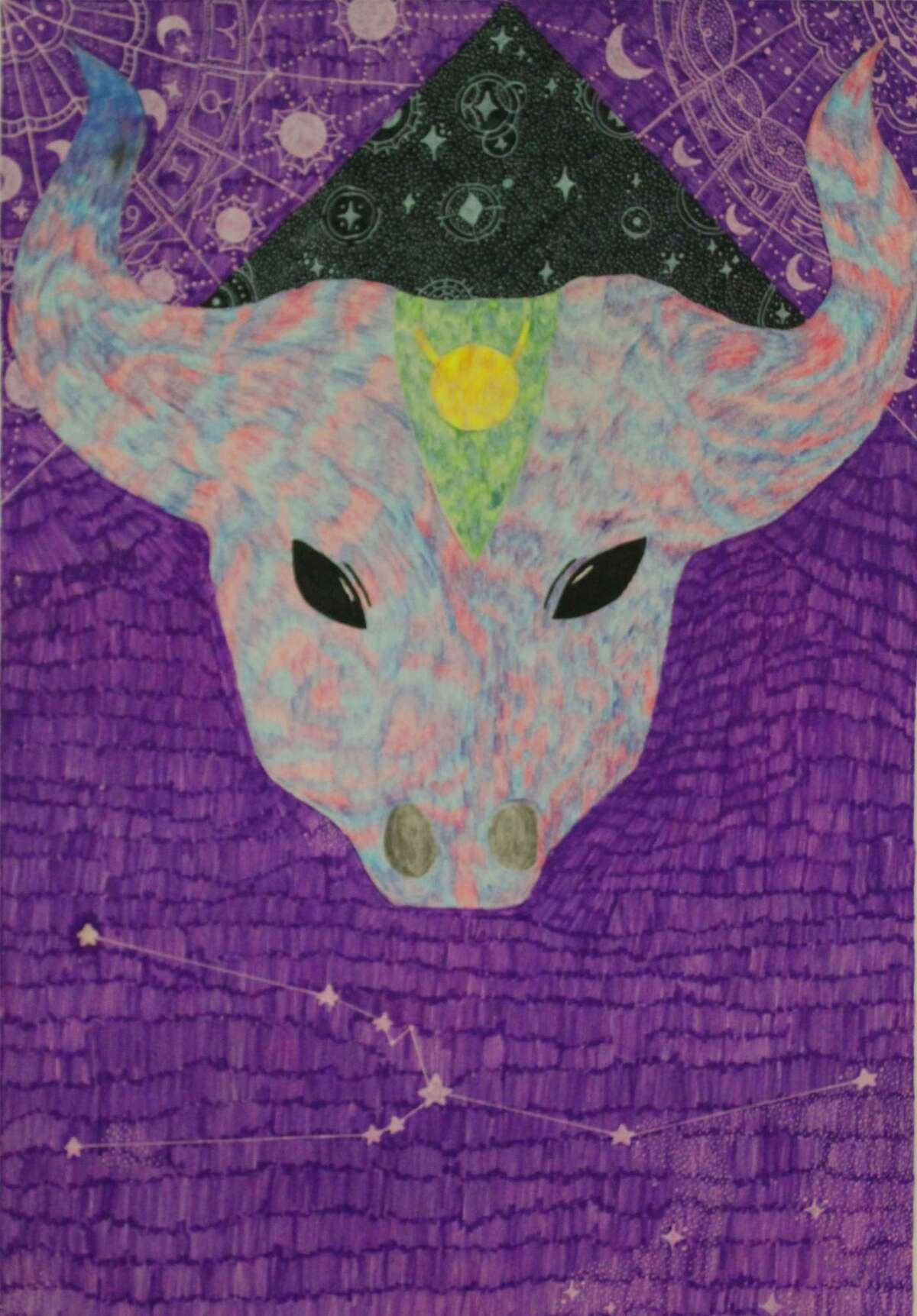 “Moving Forward: Artwork by Brookfield High School Art Students” will be on view at Brookfield Library through April. Pictured is an artwork by Delilah Jaros.