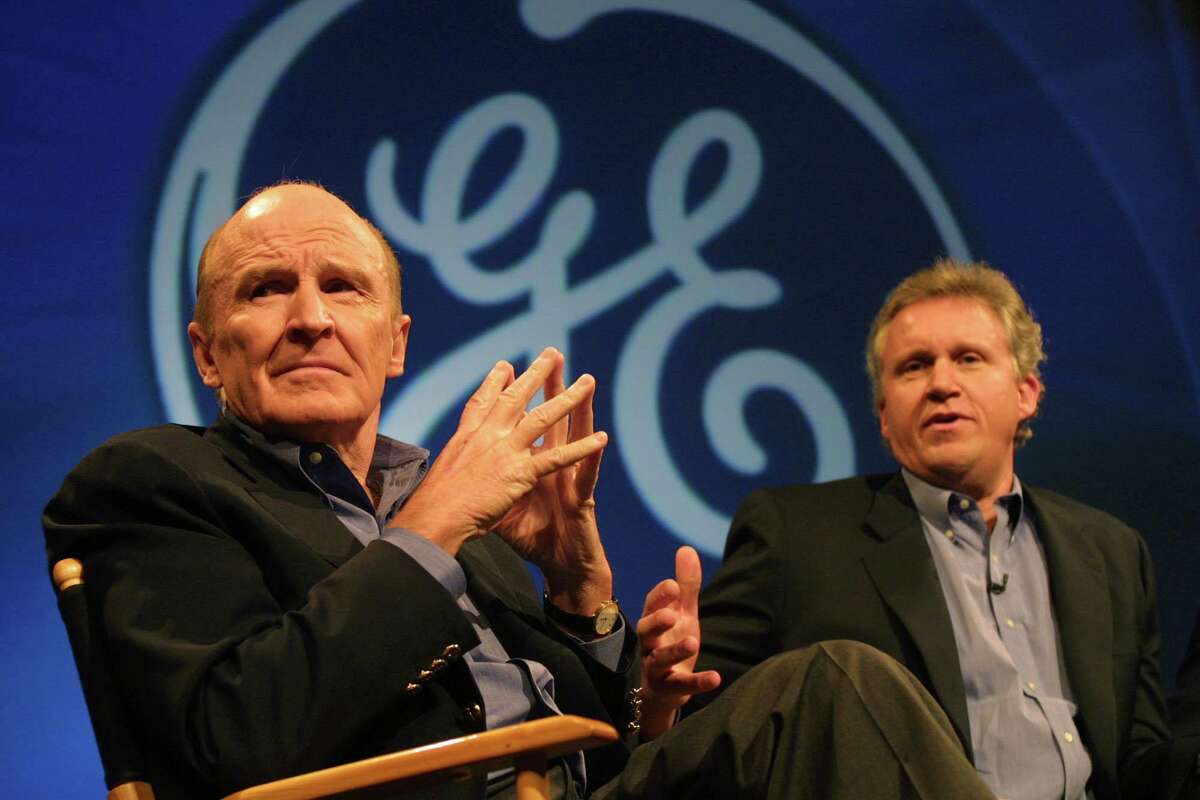 Jeffrey Immelt, right, General Electric’s President and Chairman-Elect, speaks as CEO Jack Welch, left, listens during a November 2000 news conference in New York. Immelt succeeded Welch as GE’s Chairman and CEO when Welch retired at the end of 2001.