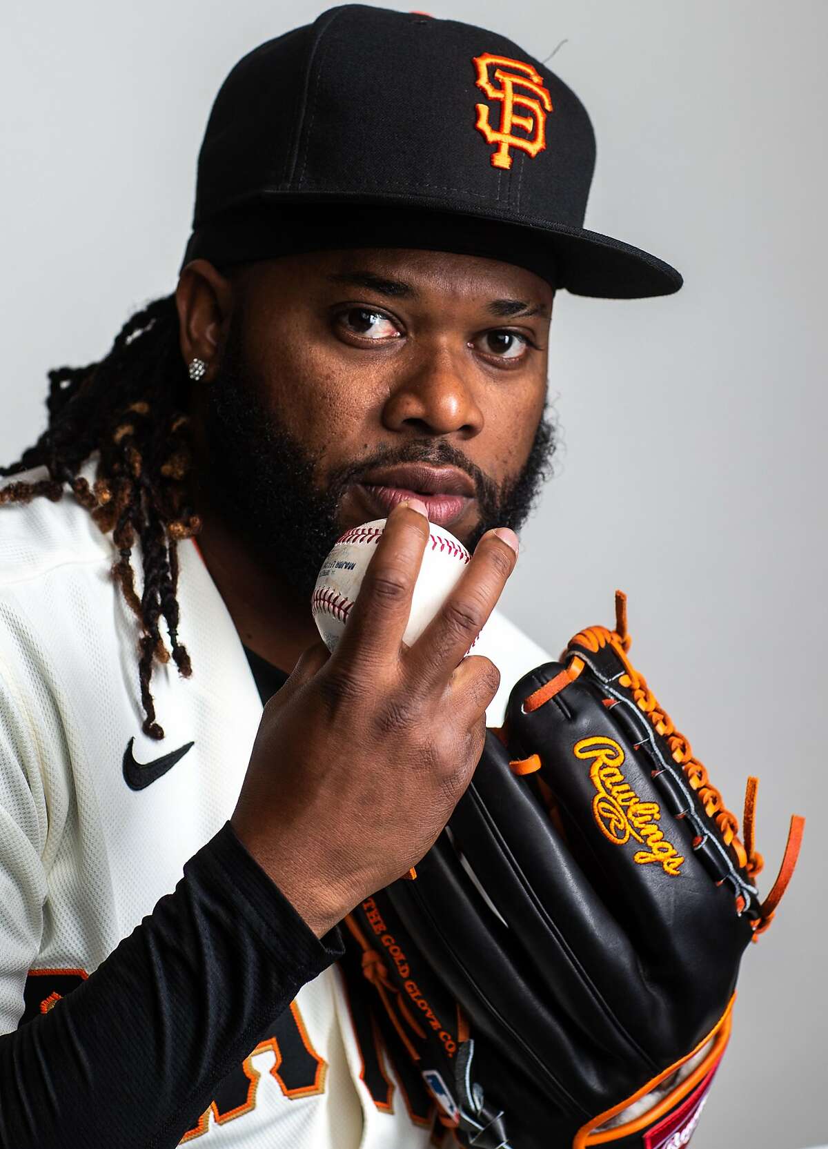 PHOENIX, AZ - FEBRUARY 18: Johnny Cueto $47 of the San Francisco Giants poses for a portrait on Photo Day at Scottsdale Stadium, the spring training complex of the San Francisco Giants on February 18, 2020 in Phoenix, Arizona. (Photo by Rob Tringali/Getty Images)