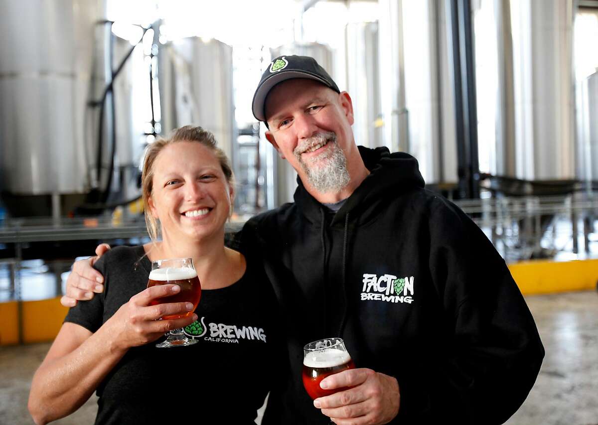 Claudia Pamparana and her husband Rodger Davis, owners of Faction Brewing in Alameda, Calif., on Saturday, April 25, 2015.