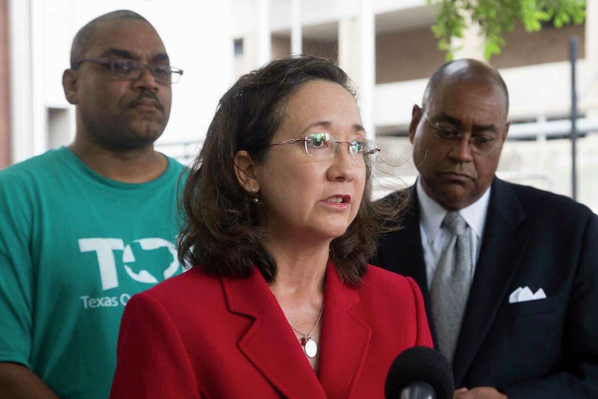 Sandra Guerra Thompson, the Director of the Criminal Justice Institute at the University of Houston Law Center speaks about a class action lawsuit against Harris County's bail system and criticized the practice of ignoring the risk assessments and instead follow a bail schedule and keep the individuals in jail because they can't afford to pay bail. Thursday, May 26, 2016, in Houston. ( Marie D. De Jesus / Houston Chronicle )