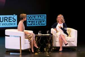 Cindi Leive and Christine Blasey Ford talk onstage at Futures Without Violence: Night of Courage 2020 on February 11, 2020.
