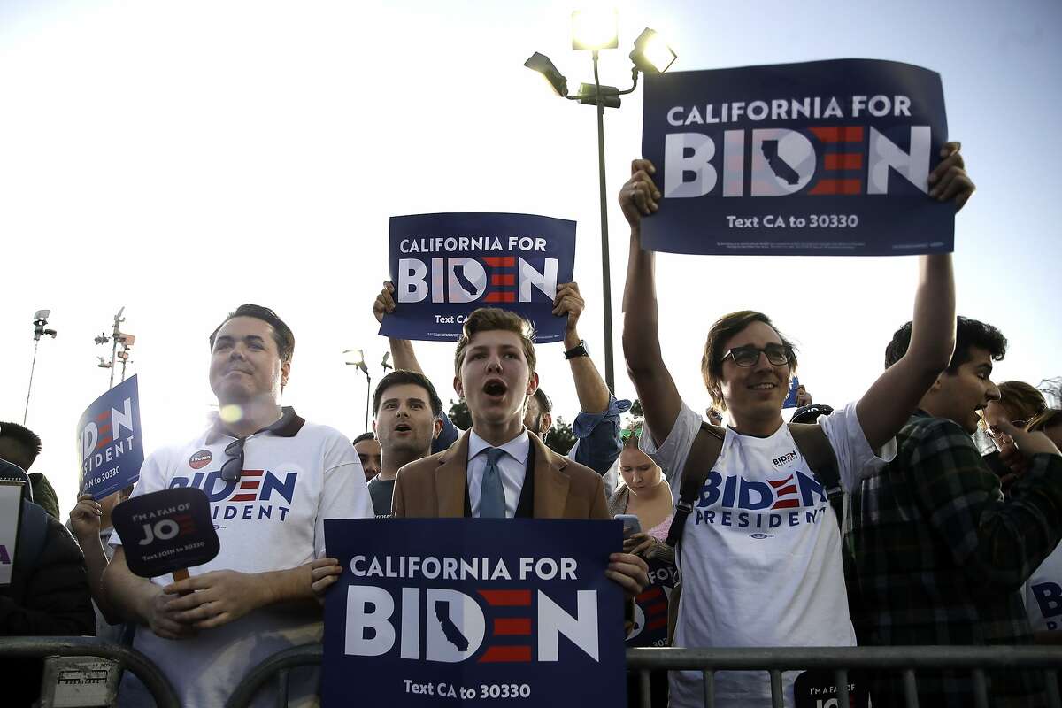 Supporters cheer before a campaign rally for Democratic presidential candidate former Vice President Joe Biden on Tuesday, March 3, 2020, in Los Angeles. (AP Photo/Marcio Jose Sanchez)