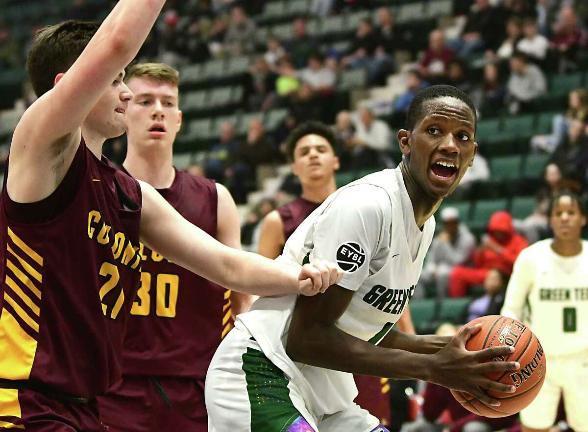 Green Tech's Justin Owens drives to the basket during a Class AA semifinal game against Colonie at the Cool Insuring Arena on Tuesday, March 3, 2020 in Glens Falls, N.Y. (Lori Van Buren/Times Union)