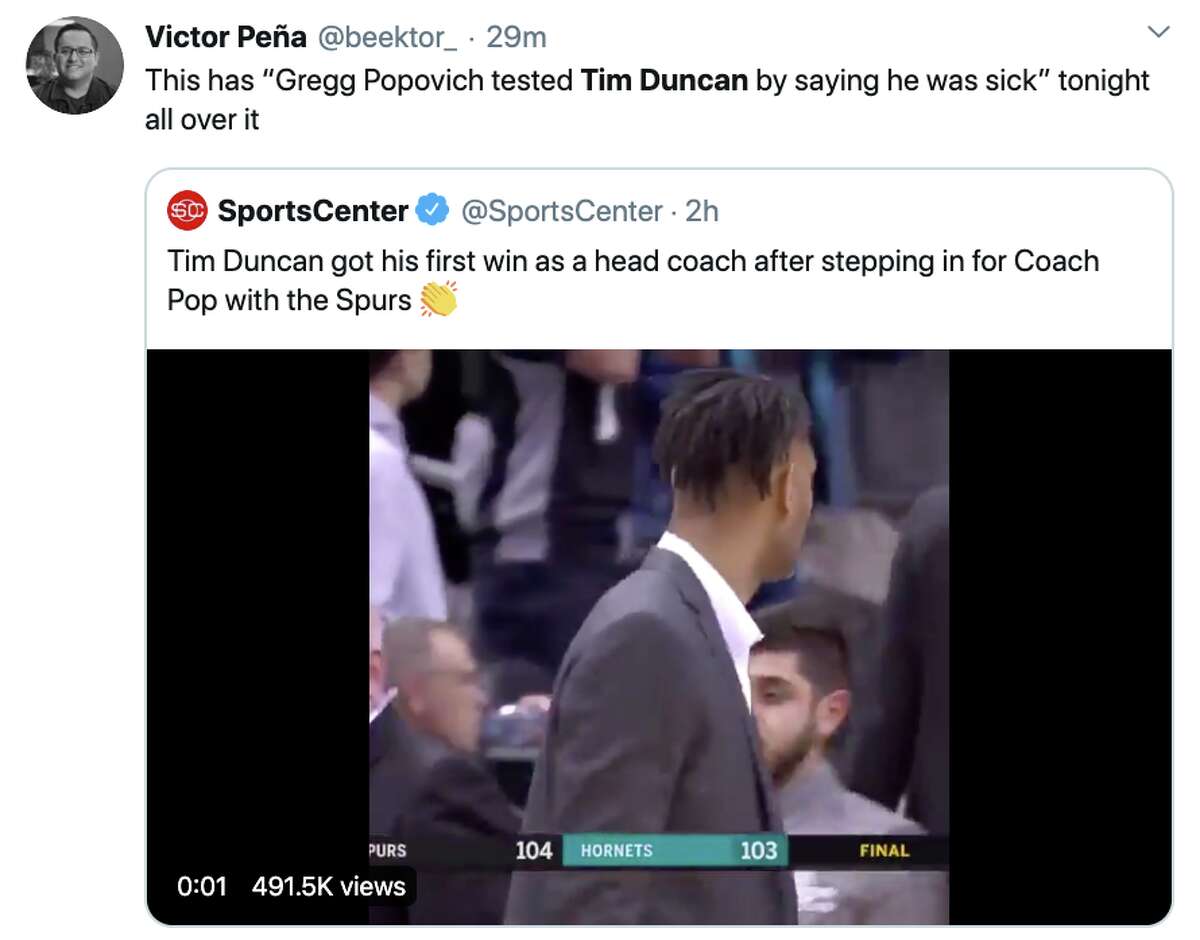 Tim Duncan stepped in as the head coach of the Spurs Tuesday night.