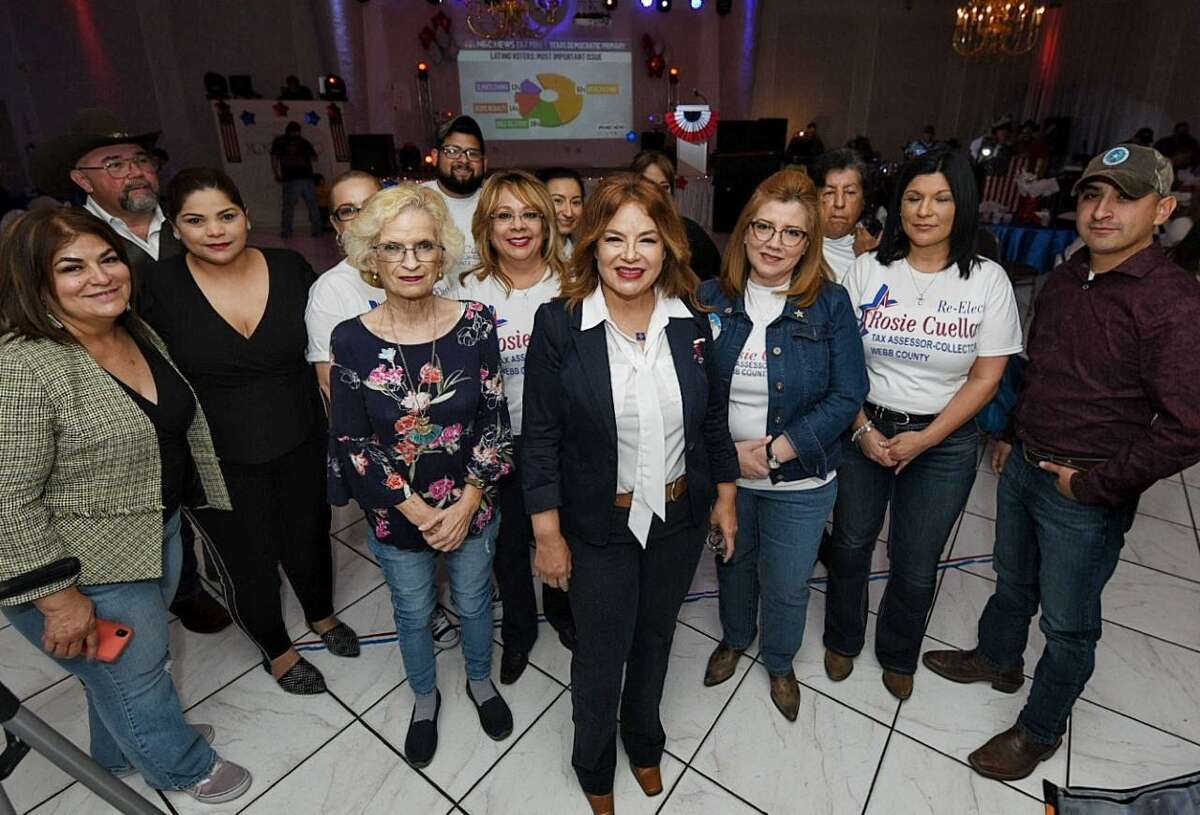 Rosie Cuellar gathered with supporters on Tuesday night as she awaited results of the primary election.