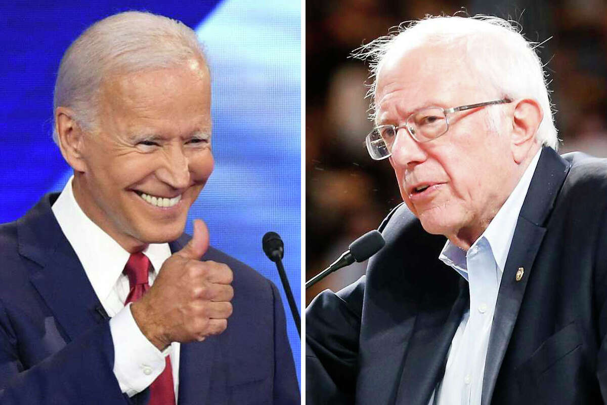 Democratic presidential candidates former Vice President Joe Biden and Sen. Bernie Sanders are pictured together in this composite photo.