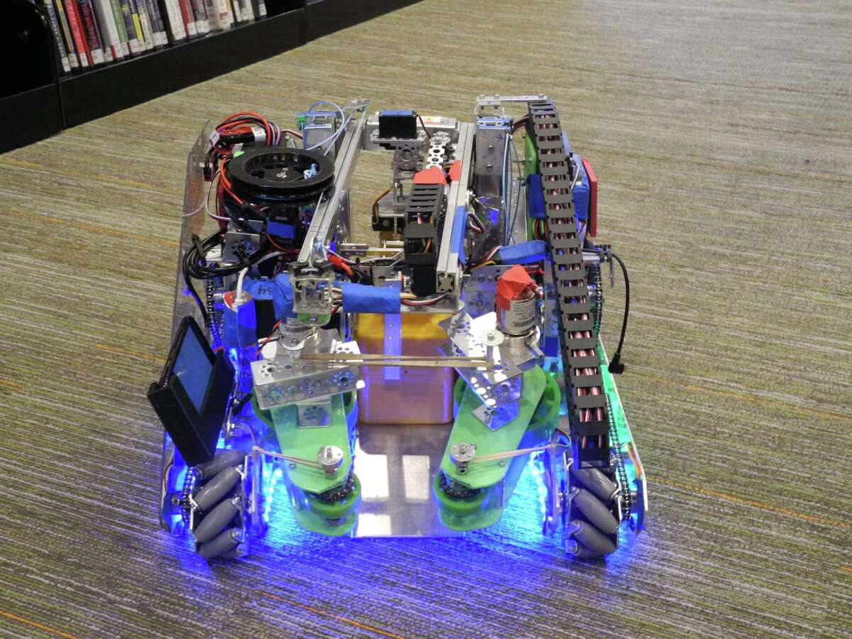 A rear view of Singularity Technology’s robot. Wilton, Conn. Feb. 29, 2020