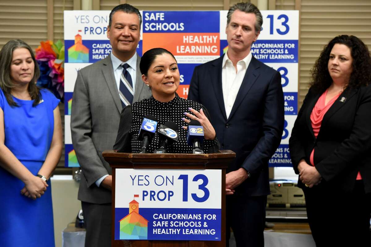 State Senator Lena Gonzalez toured Mark Twain Elementary School before speaking at this press conference to promote support for Proposition 13, the historic school facilities bond, in Long Beach on Friday, February 28, 2020. (Photo by Brittany Murray/MediaNews Group/Long Beach Press-Telegram via Getty Images)