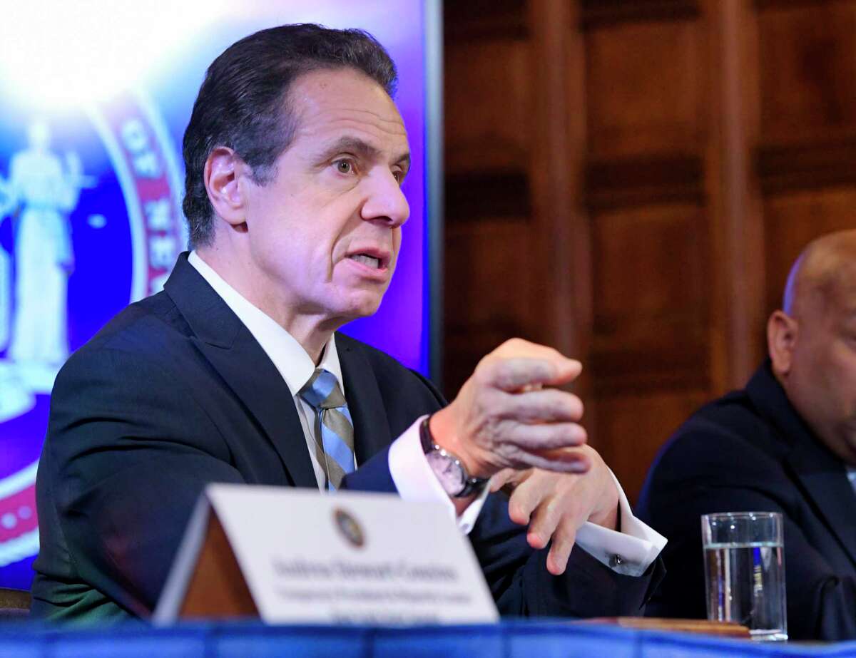 New York State Governor Andrew Cuomo speaks about the coronavirus during a press conference at the Capitol on Tuesday, March 3, 2020, in Albany, N.Y. (Paul Buckowski/Times Union)