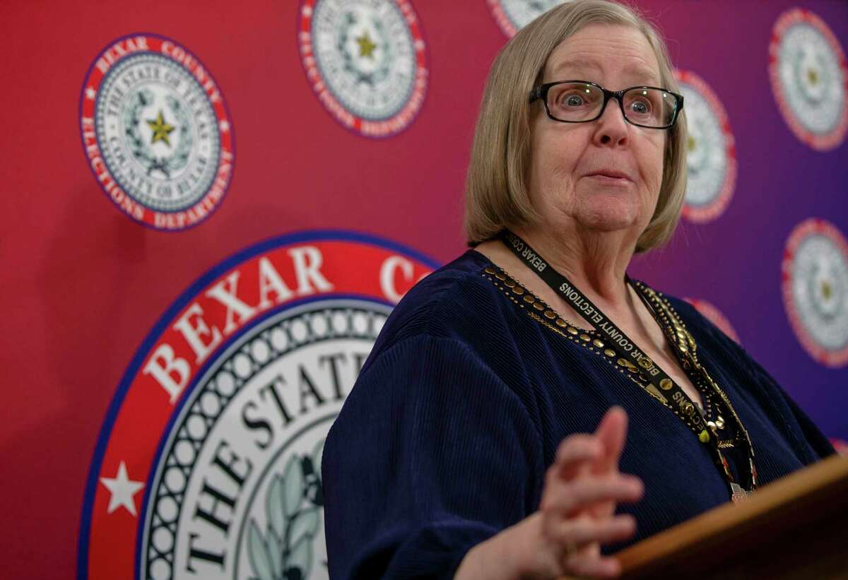 Bexar County Elections Administrator Jacque Callanen discusses election night and problems getting the results out during a news conference held at the Bexar County Elections Department on Wednesday, March 4, 2020.