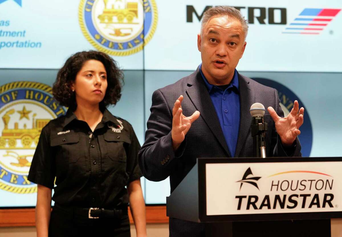 Lina Hidalgo, Harris County Judge, left, listens as Dr. Umair Shah, executive director of Harris County Public Health, speaks about the coronavirus to the media at Harris County Office of Homeland Security and Emergency Management, 6922 Katy Rd., Thursday, March 5, 2020, in Houston.