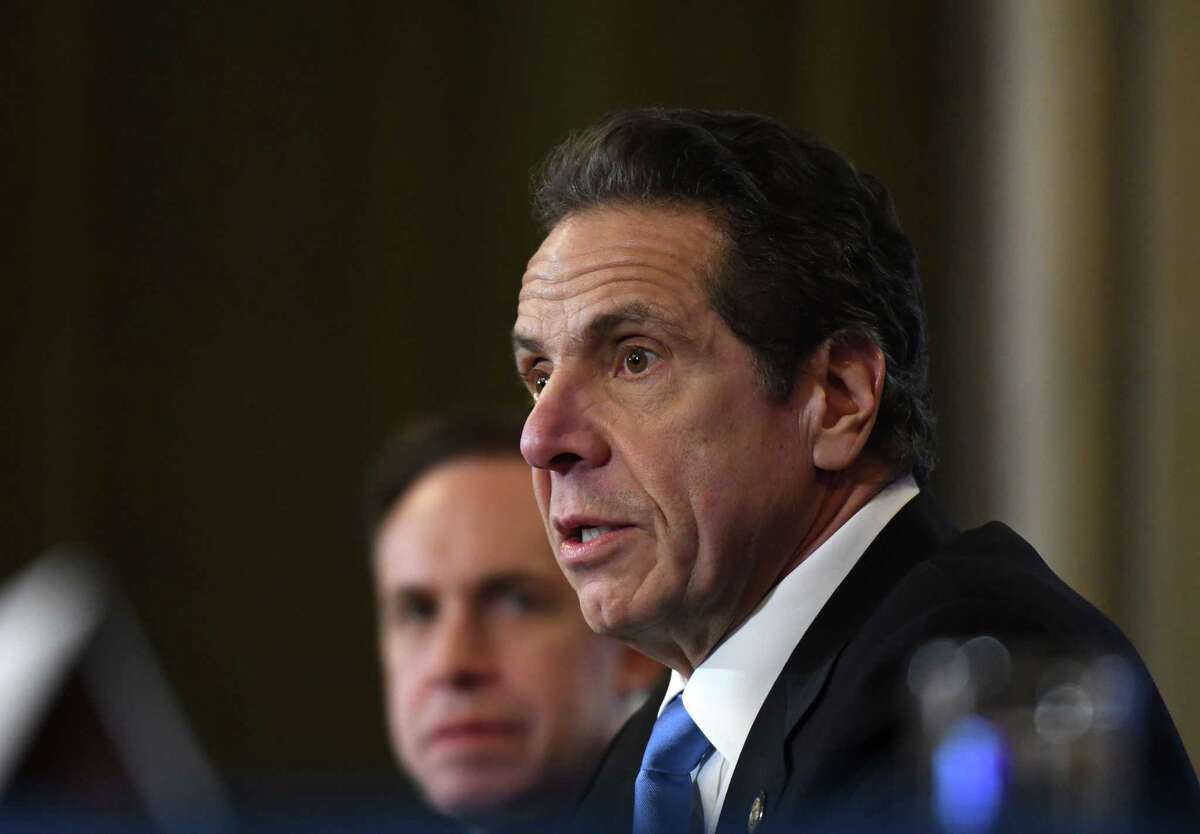 Gov. Andrew Cuomo holds a news briefing to discuss the latests state coronavirus cases, and efforts being taken to contain a potential outbreak on Thursday, March 5, 2020, in the Red Room at the Capitol in Albany, N.Y. (Will Waldron/Times Union)