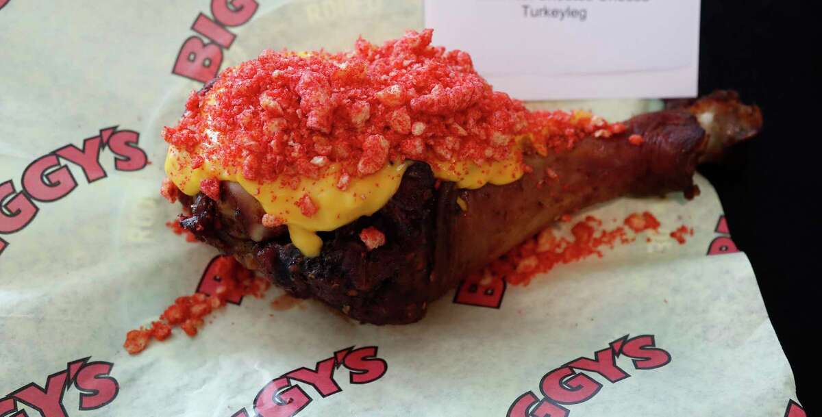 Flamin' Hot Cheetos Cheese Turkey leg by Biggy's BBQ was added in "Creative" category at the Houston Livestock Show and Rodeo's 2020 Gold Buckle Foodie Awards.