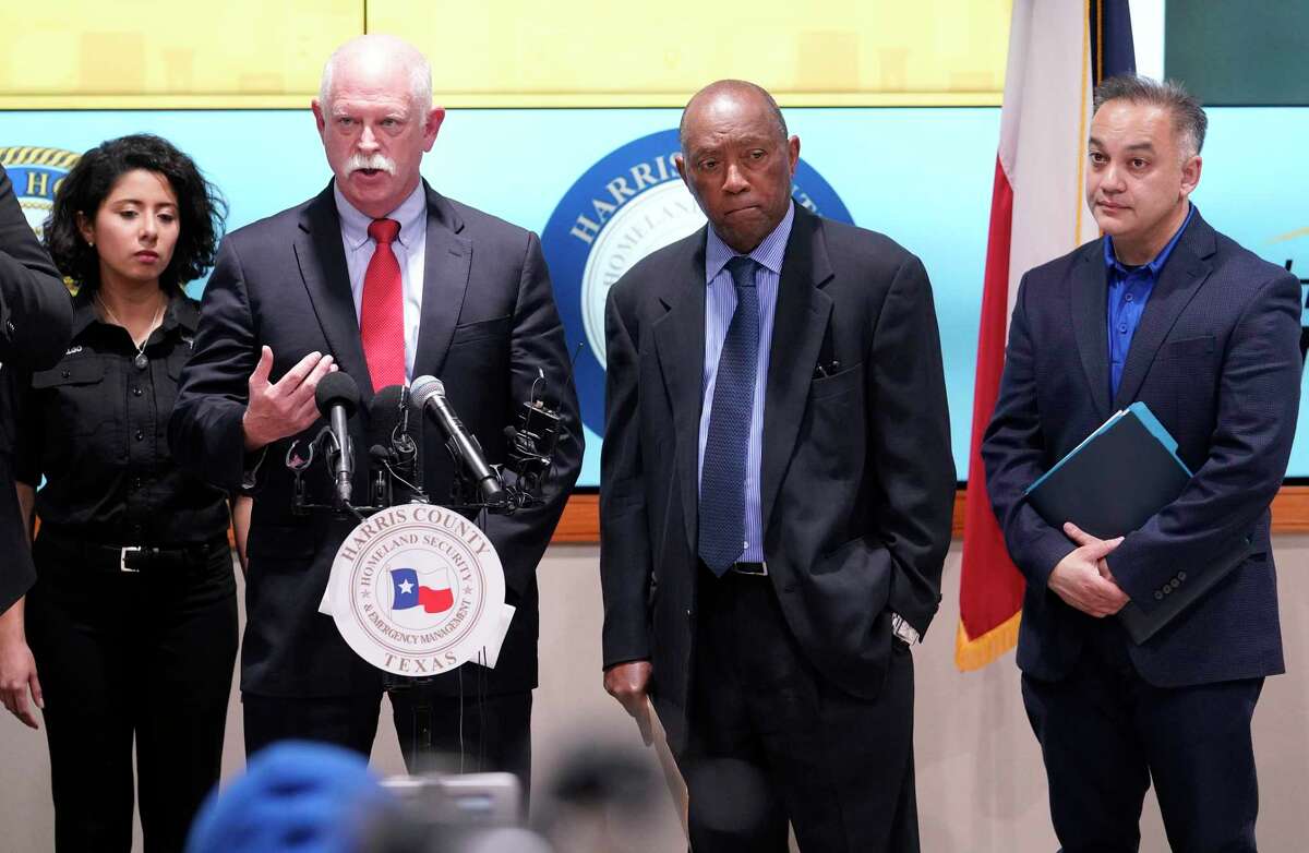 Harris County Judge Lina Hidalgo, left, Dr. David Persse, Houston Health Department, Houston Mayor Sylvester Turner, and Dr. Umair Shah, executive director of Harris County Public Health, right, speak about the first two cases of coronavirus in Harris County during media conference at Houston Transtar Thursday, March 5, 2020 in Houston. One man and one woman in the unincorporated area of northwest Harris County tested positive for COVID-19, according to county officials. Both patients, and the man in Fort Bend county that tested positive for COVID-19, had traveled together to Egypt.