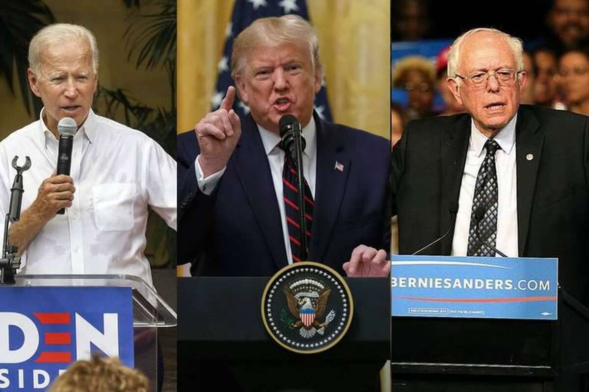 Democratic presidential candidate Joe Biden; President Donald Trump who is seeking reelection; and Democratic presidential candidates Bernie Sanders.
