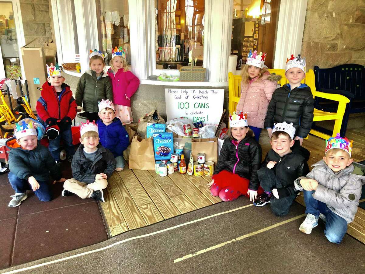 Jesse Lee Day School's Transitional Kindergarten collected more than 100 cans of food for the Ridgefield Food Pantry to celebrate the 100th day of school.