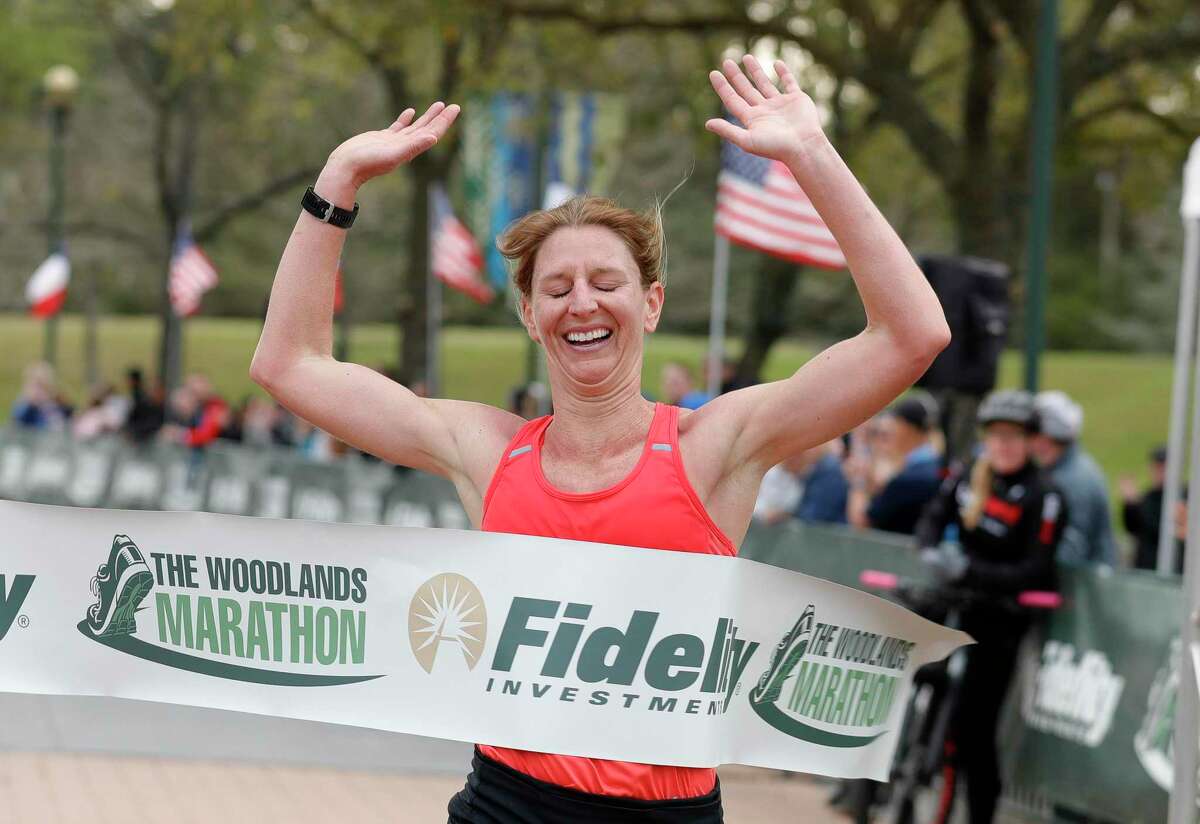Emily Parker won the women’s full marathon race during The Woodlands Marathon, Saturday, March 7, 2020, in The Woodlands.