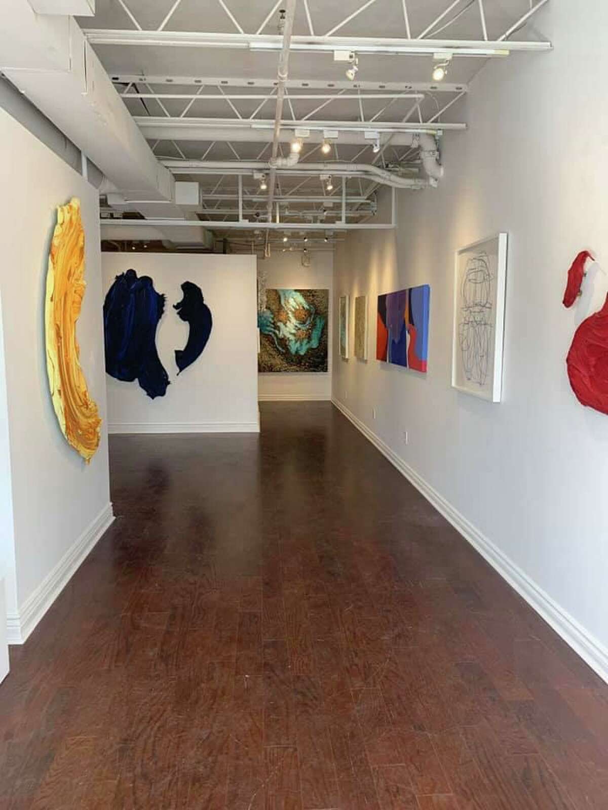 A group show, “Unfolding Dialogue: Four Voices,” has opened at Amy Simon’s new gallery space in Westport.