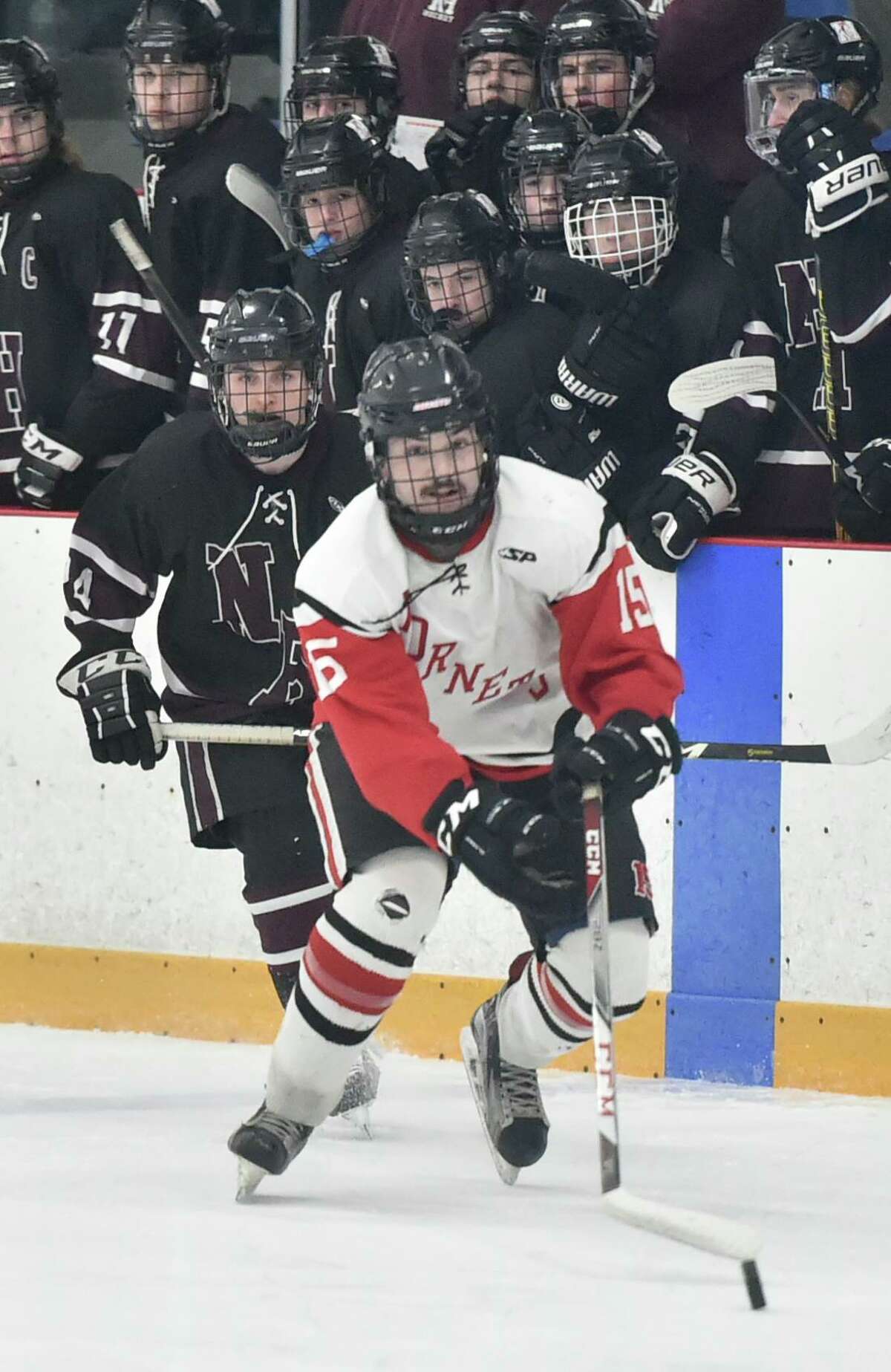 West Haven, Connecticut - Saturday, March 07, 2020: Branford H.S. vs. North Haven H.S. during the SCC/SWC 2020 Boys Ice Hockey Division II Championship Saturday at Bennett Rink in West Haven